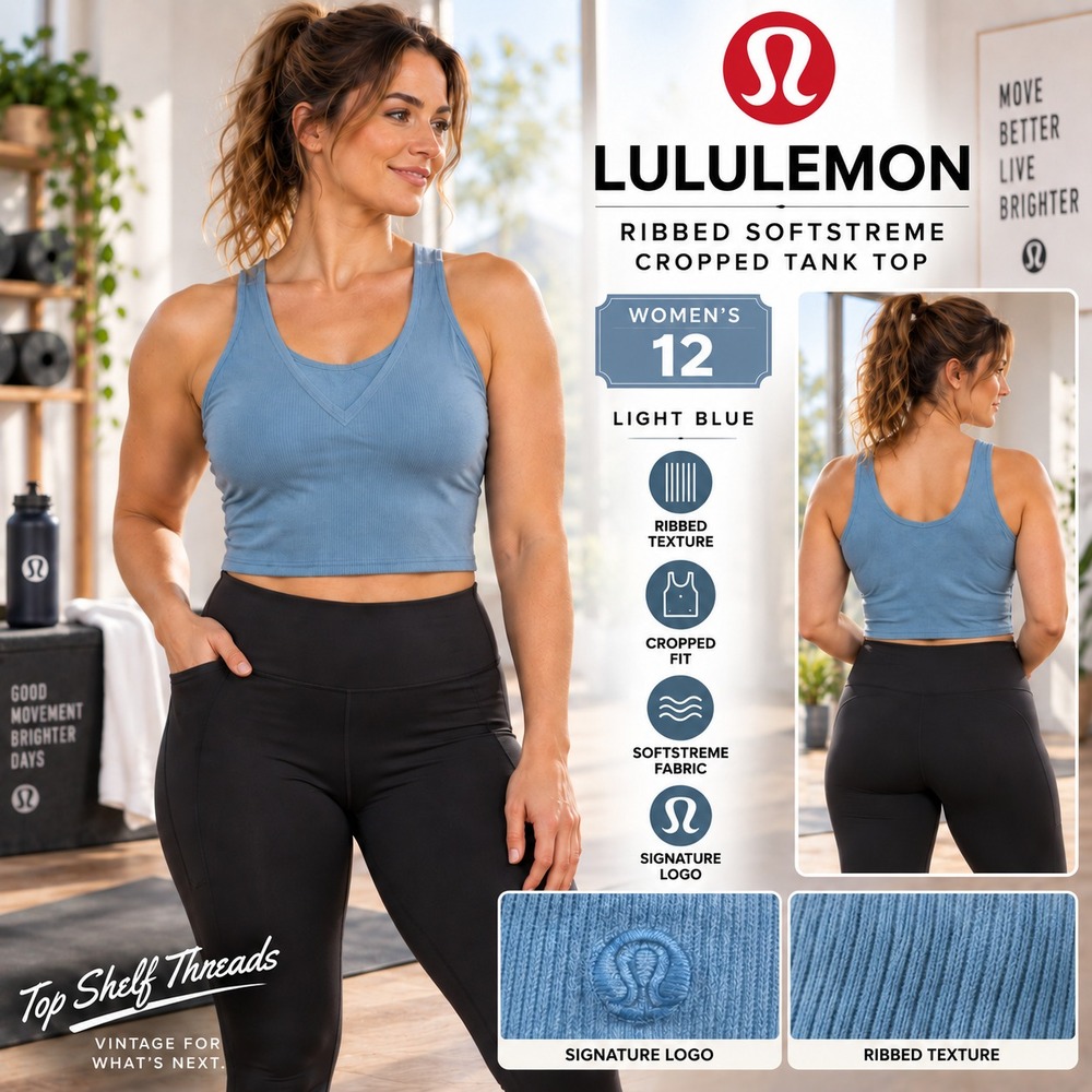 Lululemon Ribbed Softstreme Cropped Tank Women 12 Utility Blue Reversible Modal